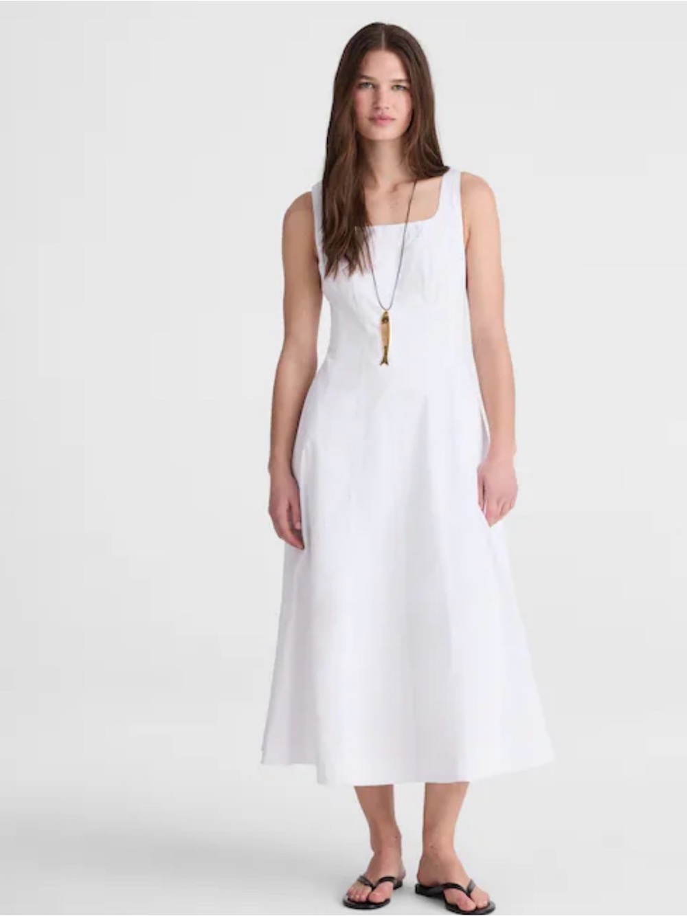 Madewell Rylee Midi Dress White Square neck Structured Classic Sz. 12 NEW $158
